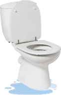 White Leaking Toilet With a Puddle of Water at the Base