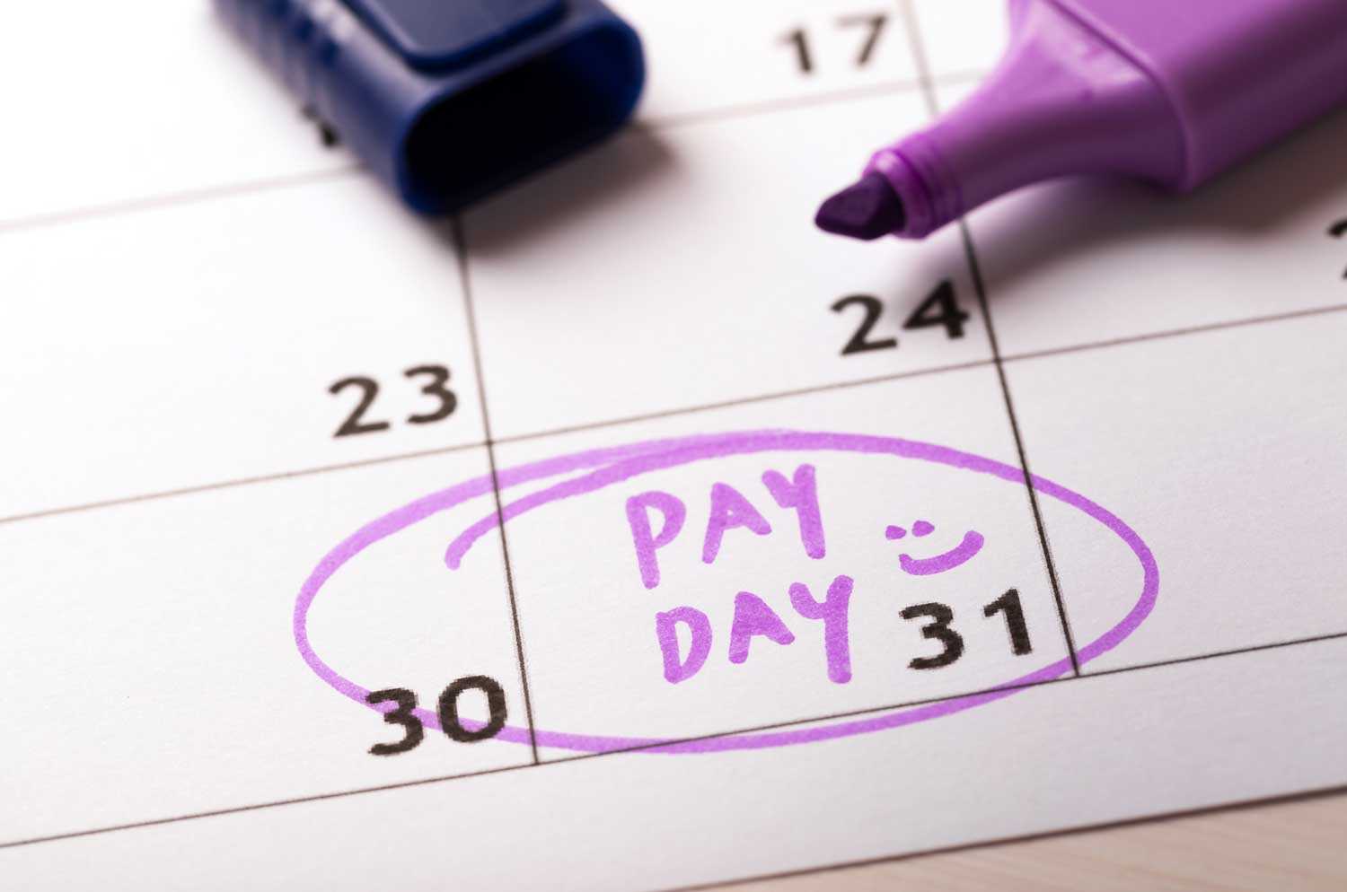 Calendar With Pay Day Written and Circled