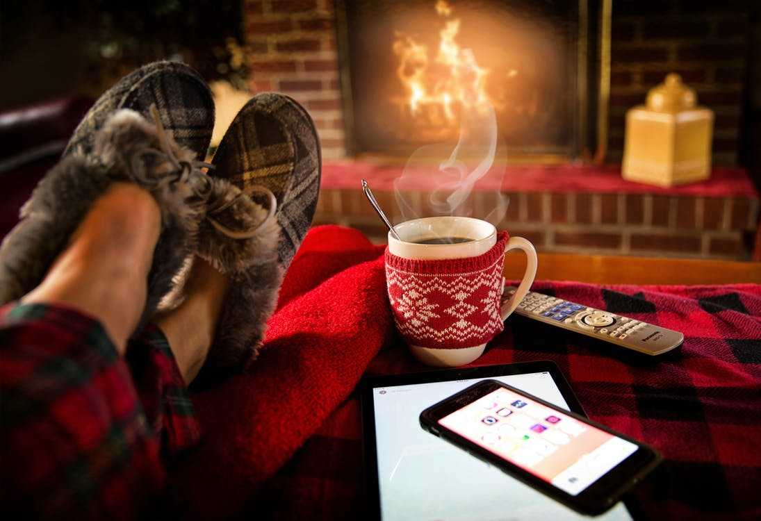Slippers and Hot Chocolate in Front of Fire