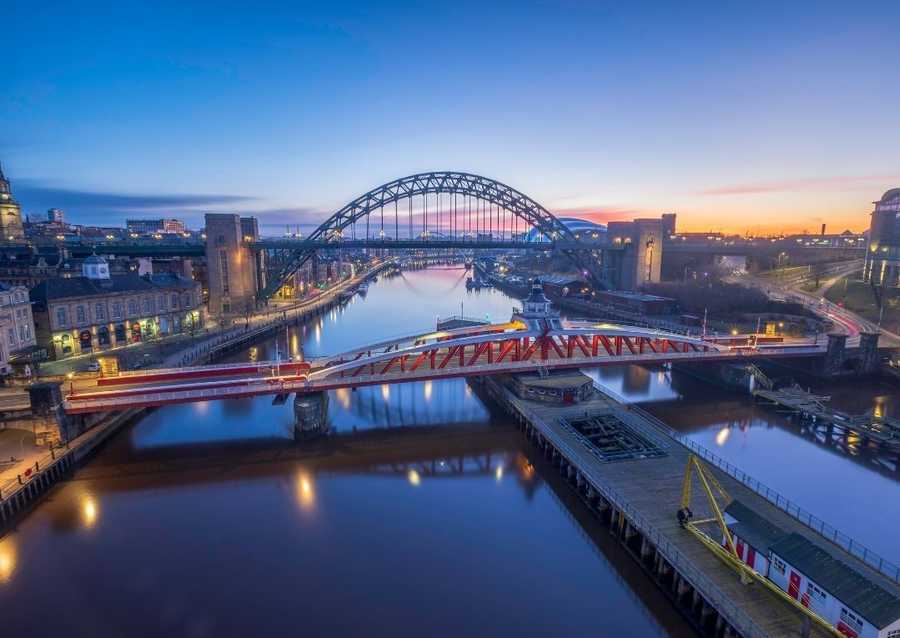Sunrise in Newcastle Overlooking the Millenium and Swing Bridges