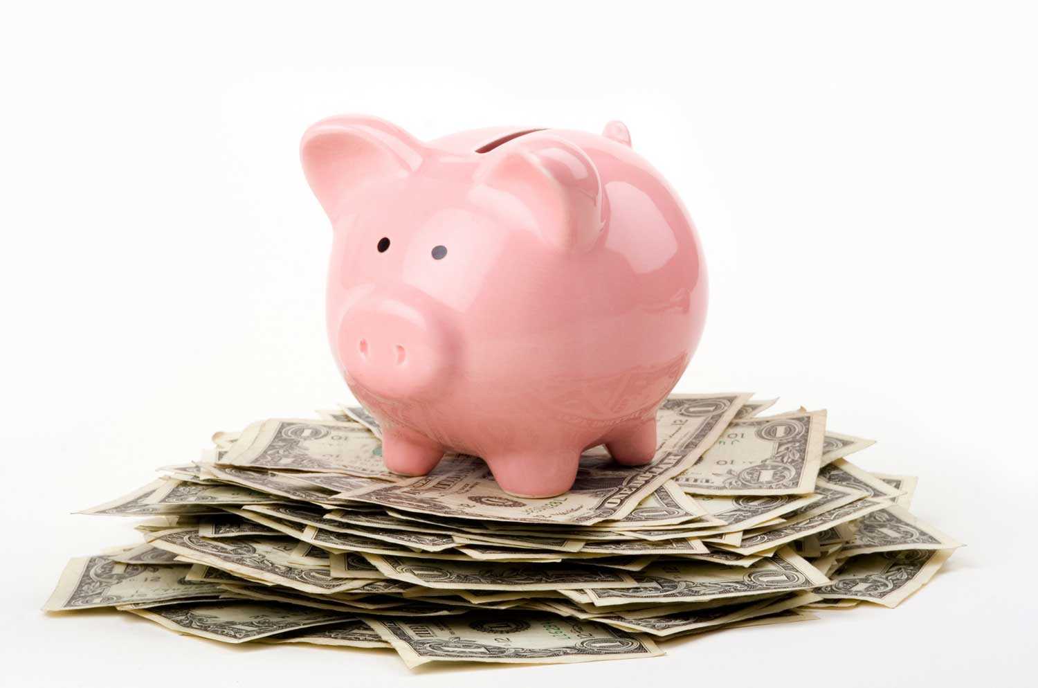 Piggy Bank Lying on Top of Money
